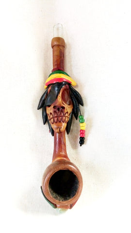 Peruvian 6" Shaman Rasta Skull Pipes