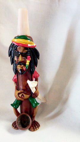 Peruvian 8" Rasta Shaman with Bone and Fish Bone Sword Pipe